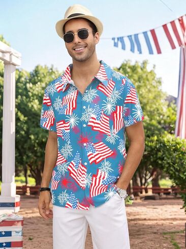 Men's Hawaiian Floral Shirt Cool V Neck Button Down Shirts Tropical Holiday Beach Shirts Casual Short Sleeve Mens Shirt in Kuwait