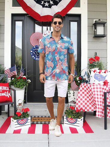 Men's Hawaiian Floral Shirt Cool V Neck Button Down Shirts Tropical Holiday Beach Shirts Casual Short Sleeve Mens Shirt in Kuwait