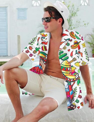 Men's Hawaiian Floral Shirt Cool V Neck Button Down Shirts Tropical Holiday Beach Shirts Casual Short Sleeve Mens Shirt in Kuwait