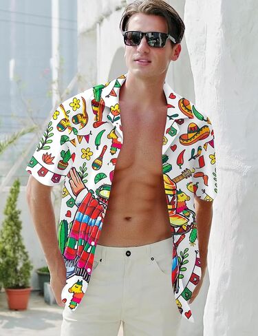 Men's Hawaiian Floral Shirt Cool V Neck Button Down Shirts Tropical Holiday Beach Shirts Casual Short Sleeve Mens Shirt in Kuwait