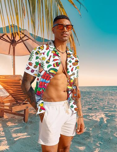 Men's Hawaiian Floral Shirt Cool V Neck Button Down Shirts Tropical Holiday Beach Shirts Casual Short Sleeve Mens Shirt in Kuwait