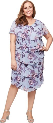 S.L. Fashions Women's Floral Tiered Spring/Summer Wedding Guest, Cocktail Dress, Special Occasion (Plus Size) in Kuwait