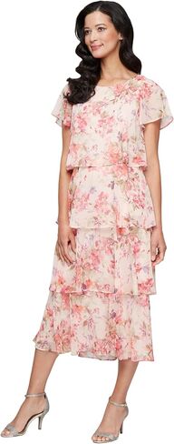 S.L. Fashions Women's Floral Tiered Spring/Summer Wedding Guest, Cocktail Dress, Special Occasion (Plus Size) in Kuwait