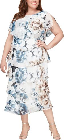 S.L. Fashions Women's Floral Tiered Spring/Summer Wedding Guest, Cocktail Dress, Special Occasion (Plus Size) in Kuwait
