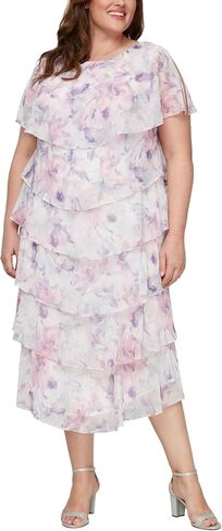 S.L. Fashions Women's Floral Tiered Spring/Summer Wedding Guest, Cocktail Dress, Special Occasion (Plus Size) in Kuwait
