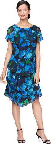 S.L. Fashions Women's Floral Tiered Spring/Summer Wedding Guest, Cocktail Dress, Special Occasion (Plus Size) in Kuwait