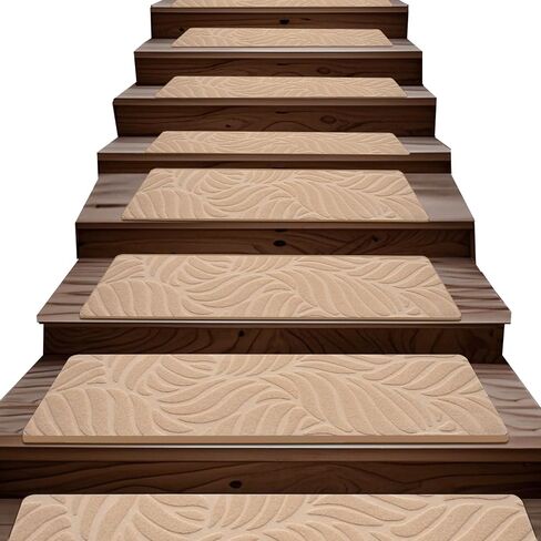 Madrigal Stair Treads Non-Slip Carpet Mat 15pcs - 30x8x0.25in Maple Leaf Pattern Pads with Self-Adhesive Backing,Stair Treads for Wooden Steps 100% Polyester TPE Backing (Black) in Saudi Arabia