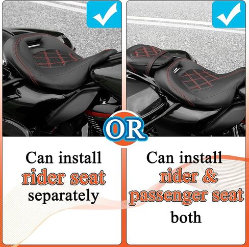 FOVPLUE Two-up Seat, Low-Profile Driver Passenger Pillion Seat for Harley Touring CVO Road Glide Road King Street Glide Electra Glide Ultra Limited FLHTKSE FLHTCUSE5 2009-2024, Double Red Stitching in Saudi Arabia