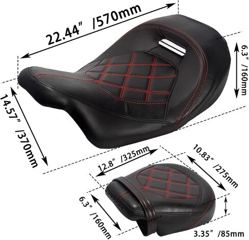 FOVPLUE Two-up Seat, Low-Profile Driver Passenger Pillion Seat for Harley Touring CVO Road Glide Road King Street Glide Electra Glide Ultra Limited FLHTKSE FLHTCUSE5 2009-2024, Double Red Stitching in Saudi Arabia