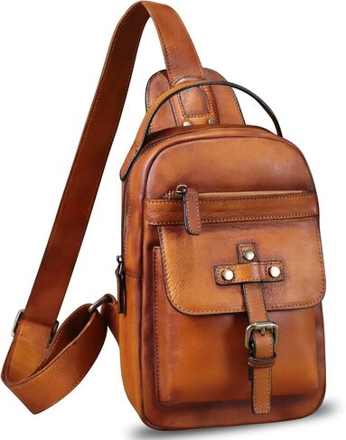 LRTO Genuine Leather Sling Bag for Men Crossbody Backpack Handmade Hiking Daypack Motorcycle Chest Shoulder Purses in Kuwait