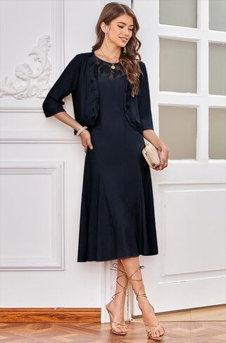 GRACE KARIN Grandma of The Bridal Dress,Weddings Cocktail Evening Dresse for Women, Lace Sequins Midi Dresses with Jackets in Saudi Arabia