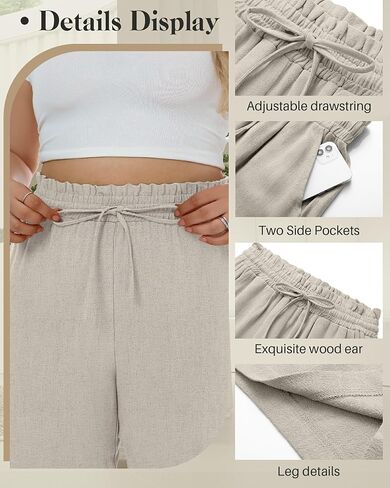 Ficerd 2 Pack Plus Size Linen Bermuda Shorts for Women Drawstring High Waisted Casual Ruffle Long Shorts with Pocket in Saudi Arabia