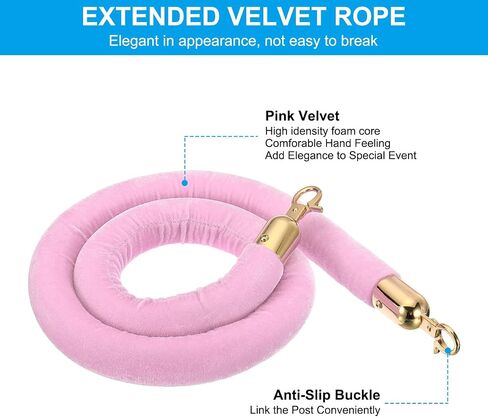 PATIKIL 8 Feet Pink Velvet Stanchion Rope, Crowd Control Barrier Rope with Snap Hooks for Posts Stands Queue Divider of Hotel Theater, Golden in Saudi Arabia