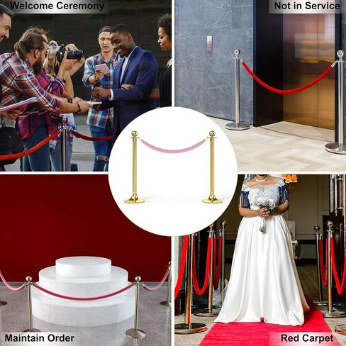 PATIKIL 8 Feet Pink Velvet Stanchion Rope, Crowd Control Barrier Rope with Snap Hooks for Posts Stands Queue Divider of Hotel Theater, Golden in Saudi Arabia