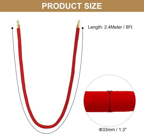 PATIKIL 8 Feet Pink Velvet Stanchion Rope, Crowd Control Barrier Rope with Snap Hooks for Posts Stands Queue Divider of Hotel Theater, Golden in Saudi Arabia