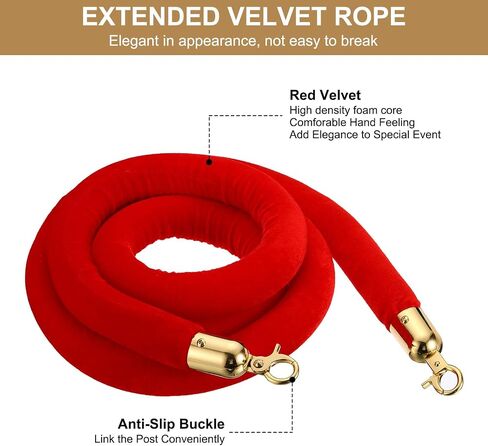 PATIKIL 8 Feet Pink Velvet Stanchion Rope, Crowd Control Barrier Rope with Snap Hooks for Posts Stands Queue Divider of Hotel Theater, Golden in Saudi Arabia