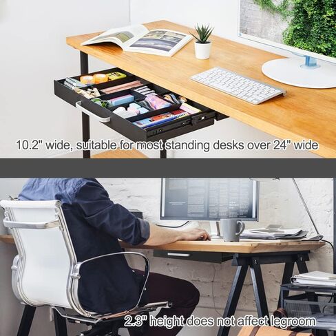 Large Size Under Desk Slide out Pencil Drawer White with Adjustable Space Divider Design for Storing Pencil and Office Accessories, Underdesk Pull out Tray Organizer Mounted for Sit Stand Workstation in Kuwait