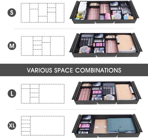 Large Size Under Desk Slide out Pencil Drawer White with Adjustable Space Divider Design for Storing Pencil and Office Accessories, Underdesk Pull out Tray Organizer Mounted for Sit Stand Workstation in Kuwait
