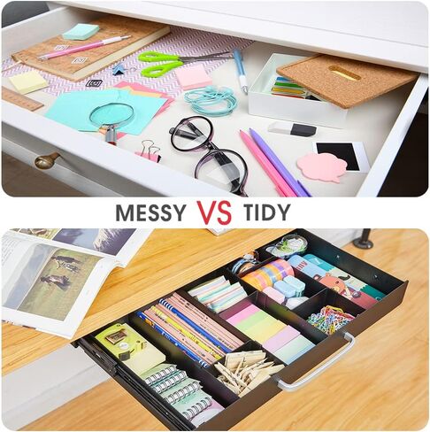 Large Size Under Desk Slide out Pencil Drawer White with Adjustable Space Divider Design for Storing Pencil and Office Accessories, Underdesk Pull out Tray Organizer Mounted for Sit Stand Workstation in Kuwait