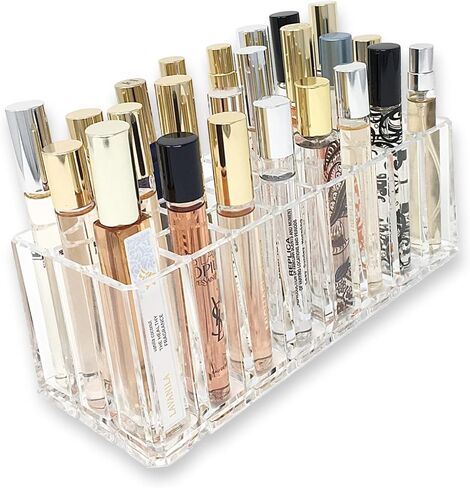 BY ALEGORY Acrylic Rollerball Perfume Organizer Beauty Scent Holder 24 Space Organization Refillable Container Tall Scented Oil Storage Display Case in Saudi Arabia