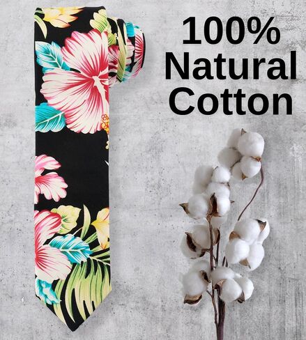 Otis & Oliver Floral Print Skinny Necktie ، قطن 100 ٪ ، رائع لحفلات الزفاف والرقصات والبعثات والعريس والعدالة in Kuwait