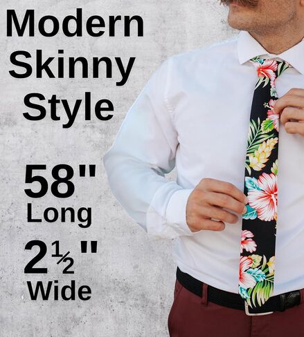 Otis & Oliver Floral Print Skinny Necktie ، قطن 100 ٪ ، رائع لحفلات الزفاف والرقصات والبعثات والعريس والعدالة in Kuwait