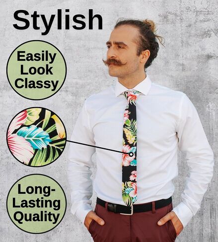 Otis & Oliver Floral Print Skinny Necktie ، قطن 100 ٪ ، رائع لحفلات الزفاف والرقصات والبعثات والعريس والعدالة in Kuwait
