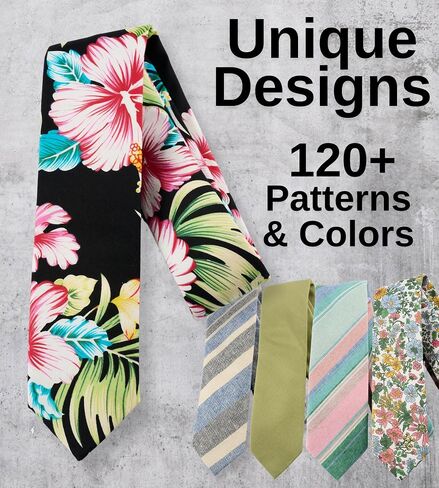 Otis & Oliver Floral Print Skinny Necktie ، قطن 100 ٪ ، رائع لحفلات الزفاف والرقصات والبعثات والعريس والعدالة in Kuwait