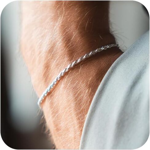 2 Pcs 925 Sterling Silver 5mm Cuban Link Chain for Men&2.5mm Rope Link Chain Bracelet Set for Men's&woman,Trendy hip-hop stacking Fashion Gift Boyfriend/Girlfriend/mother's Non Tarnish Hypoallergenic in Saudi Arabia