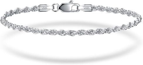2 Pcs 925 Sterling Silver 5mm Cuban Link Chain for Men&2.5mm Rope Link Chain Bracelet Set for Men's&woman,Trendy hip-hop stacking Fashion Gift Boyfriend/Girlfriend/mother's Non Tarnish Hypoallergenic in Saudi Arabia