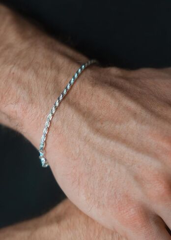 2 Pcs 925 Sterling Silver 5mm Cuban Link Chain for Men&2.5mm Rope Link Chain Bracelet Set for Men's&woman,Trendy hip-hop stacking Fashion Gift Boyfriend/Girlfriend/mother's Non Tarnish Hypoallergenic in Saudi Arabia