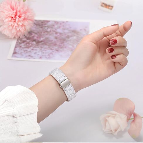 TRUMiRR for Vivomove HR/Vivoactive 3 / Vivoactive 5 Women Watchband, Pearl Resin Watch Band Rose Gold Stainless Steel Buckle Strap for Garmin Venu Sq/Venu Sq 2 / Vivomove 3 Luxe Style Trend in Kuwait