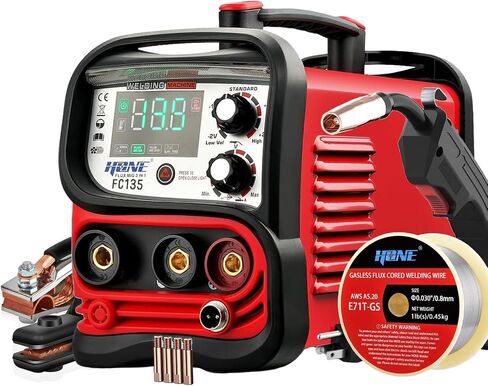 HONE Flux Core Welder 110V، فعلي 140Amp MIG Welder 3 في 1 لحام الأسلاك التآزرية بدون غاز/عصا لحام/رفع آلة لحام TIG، عاكس IGBT مع شاشة LED كبيرة وسلك لحام 2 رطل. in Kuwait