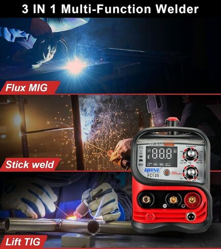 HONE Flux Core Welder 110V، فعلي 140Amp MIG Welder 3 في 1 لحام الأسلاك التآزرية بدون غاز/عصا لحام/رفع آلة لحام TIG، عاكس IGBT مع شاشة LED كبيرة وسلك لحام 2 رطل. in Kuwait