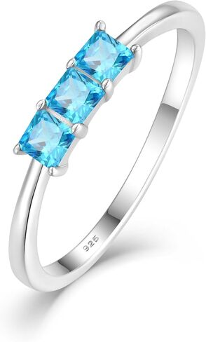 YL Square Cushion Princess Cut Promise Ring for Women, Solid Sterling Silver 18K White Gold Plated Rectangular Birthstone Stacking Wedding bands Jewelry in Saudi Arabia