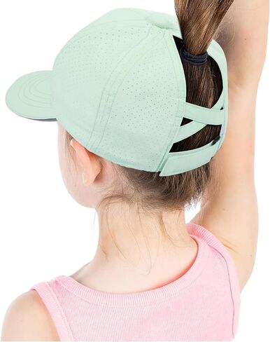 Little Girls Criss Cross Ponytail Hat Toddler Reflective Baseball Cap Kids Quick Dry Summer Sports Hats Age 3-8 in Saudi Arabia