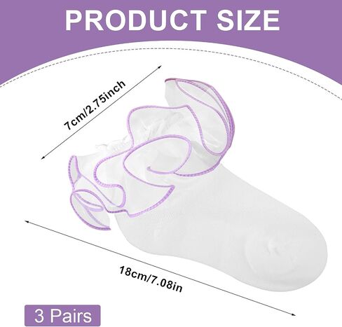 3 Pairs Ruffle Socks for Girls Pure Cotton Girl Ruffle Socks Lace Cuffed Girls Dress Sock for Toddler Little Girl in Saudi Arabia