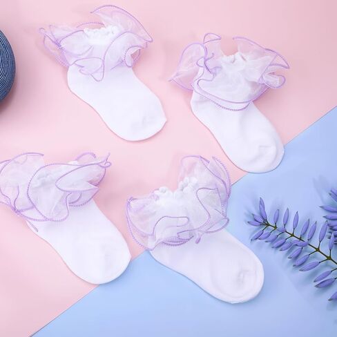 3 Pairs Ruffle Socks for Girls Pure Cotton Girl Ruffle Socks Lace Cuffed Girls Dress Sock for Toddler Little Girl in Saudi Arabia