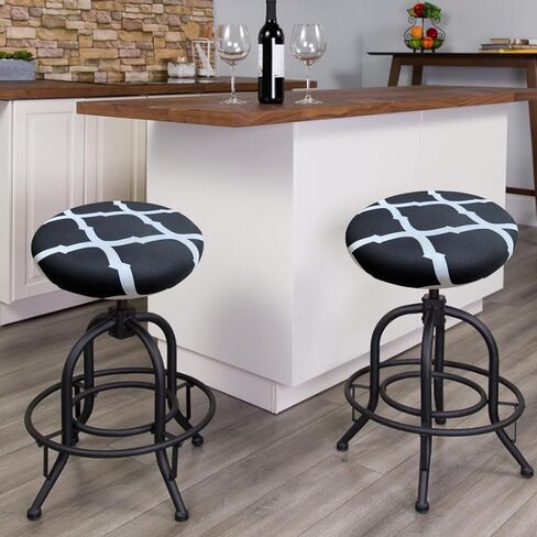 Levoberg Stool Cover Round 4 Pack Printed Bar Stool Seat Slipcover Stretch Rolling Stool Cover with Elastic Round Swivel Stool Cushion Cover Washable Round Barstool Covers Protector 13-20inch #14 in Kuwait