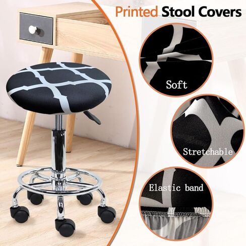 Levoberg Stool Cover Round 4 Pack Printed Bar Stool Seat Slipcover Stretch Rolling Stool Cover with Elastic Round Swivel Stool Cushion Cover Washable Round Barstool Covers Protector 13-20inch #14 in Kuwait