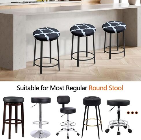 Levoberg Stool Cover Round 4 Pack Printed Bar Stool Seat Slipcover Stretch Rolling Stool Cover with Elastic Round Swivel Stool Cushion Cover Washable Round Barstool Covers Protector 13-20inch #14 in Kuwait
