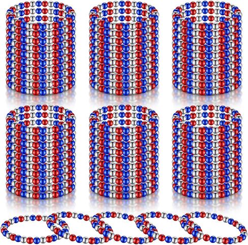 60 Pcs 4th of July Beaded Bracelets for Women Bulk Patriotic Bracelets for USA Memorial Day Independence Day, 7 Inch in Saudi Arabia