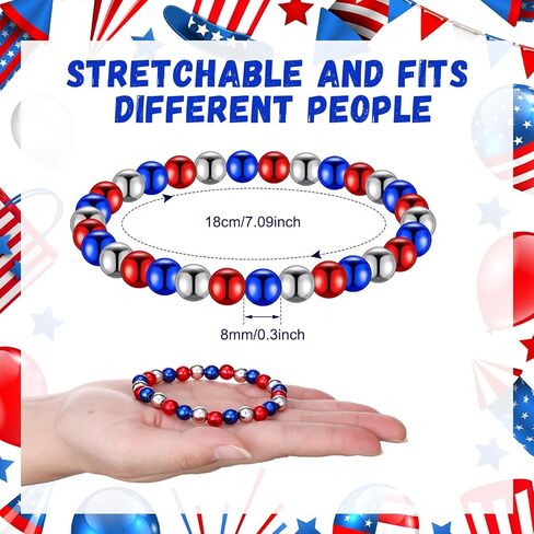 60 Pcs 4th of July Beaded Bracelets for Women Bulk Patriotic Bracelets for USA Memorial Day Independence Day, 7 Inch in Saudi Arabia