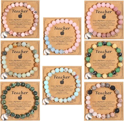 8pcs أساور تقدير المعلم هدايا للنساء للنساء المعلمون الحجر الطبيعي مرونة أساور حبة المعلم هدية المجوهرات in Kuwait