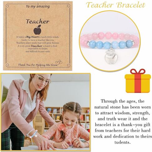 8pcs أساور تقدير المعلم هدايا للنساء للنساء المعلمون الحجر الطبيعي مرونة أساور حبة المعلم هدية المجوهرات in Kuwait