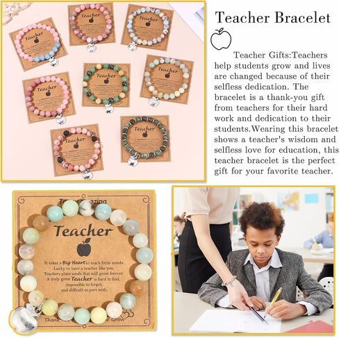 8pcs أساور تقدير المعلم هدايا للنساء للنساء المعلمون الحجر الطبيعي مرونة أساور حبة المعلم هدية المجوهرات in Kuwait