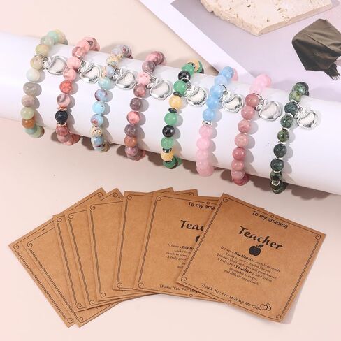8pcs أساور تقدير المعلم هدايا للنساء للنساء المعلمون الحجر الطبيعي مرونة أساور حبة المعلم هدية المجوهرات in Kuwait