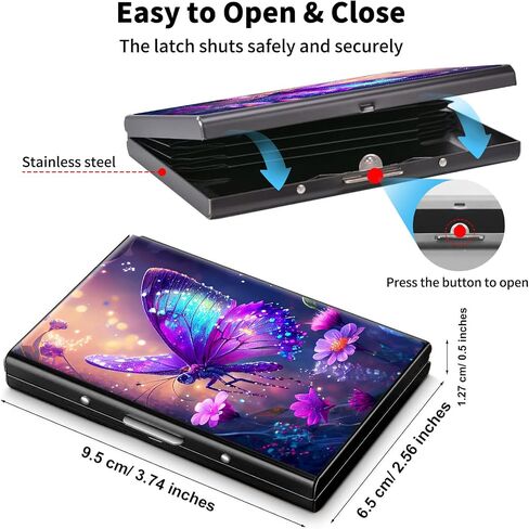 Metal Wallet,Credit Card Holder for Women Men,RFID Blocking Card Holder Wallet Mini Slim Aluminum Wallet ID Case Hard Card Case Business Card Holder Case,Glitter Butterfly Purple in Saudi Arabia