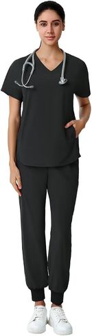 Scrubs Set for Women,Nurse Uniform Suit V-Neck Batwing Sleeve Top & Yoga Jogger Pants,Medical Uniform with 6 Pockets in Saudi Arabia