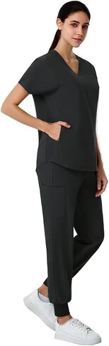 Scrubs Set for Women,Nurse Uniform Suit V-Neck Batwing Sleeve Top & Yoga Jogger Pants,Medical Uniform with 6 Pockets in Saudi Arabia